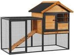 PawHut Hasenstall 2 Etagen aus Holz Bitumendach 122x63x92 cm Hellgelb 