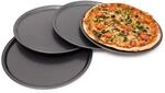 Relaxdays rundes Pizzablech, Backblech 4er Set, Backset aus beschichtetem
