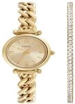 Fossil Carlie Watch f&uuml;r Damen, Goldfarbenes Quarz-Dreizeigerwerk mit