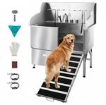 VEVOR Hundewaschstation aus Edelstahl, 1275x795x1435 mm Tierpflegewanne mit Rampe,