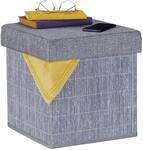 Relaxdays Sitzhocker mit Stauraum, gepolstert, faltbar, Bambus, Stoff, HBT: 36...