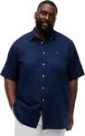 Tommy Hilfiger Herren Hemd Linen Solid Kurzarm, Blau (Carbon Navy), 2XL