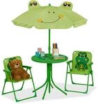 Relaxdays Camping Kindersitzgruppe, Frosch Motiv, Kindersitzgarnitur mit Schirm,