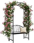 Relaxdays Rosenbogen, Metall, HBT: 210 x 134 x 48 cm, Torbogen mit Bank,...