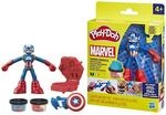 Play-Doh Captain America Action-Set mit Schild, 2 x 56 g Dosen Modellierma&szlig;e,