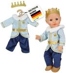 Heless 1685 - Puppenoutfit Prinz Luka in Blau und Gold, mit Krone und Pl&uuml;sch-Kragen,