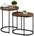 Relaxdays Satztisch 2er Set, oval & rund, Holzoptik, Metall, Wohnzimmer, Industrial