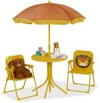 Relaxdays Camping Kindersitzgruppe, L&ouml;we Motiv, Kindersitzgarnitur mit...