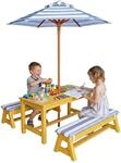 Relaxdays Kindersitzgruppe f&uuml;r drau&szlig;en, Garten Picknickbank mit Schirm &...