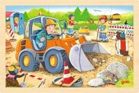 goki 57411 Einlegepuzzle Baustelle aus Holz, Holzpuzzle mit Bagger und...