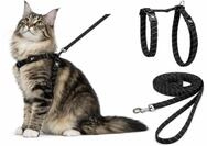 katzengeschirr - gro&szlig;e Katze Elza schwarz - 22-32cm - 35-56cm - Leine 120cm - Nylon