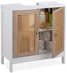 Relaxdays Waschbeckenunterschrank, 60 cm breit, 2 F&auml;cher, Siphon-Aussparung,