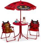 Relaxdays Camping Kindersitzgruppe, Marienk&auml;fer Motiv, Kindersitzgarnitur mit