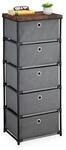 Relaxdays Kommode, 5 Stoffschubladen, Metall, Holzoptik, 105 x 43 x 33 cm,