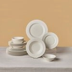 KARACA New Dome 24-tlg Tafelservice, Bone China Porzellan Geschirrset f&uuml;r 6 Personen