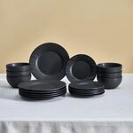 Karaca Solem Embossed, 18-teiliges Tafelservice aus Steingut, Schwarz, Elegantes