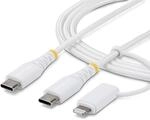 StarTech 2m 2-in-1 robustes USB-C Ladekabel mit Lightning Adapter, 30W-60W (3A),