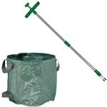 Relaxdays Unkrautstecher mit Gartenabfallsack, selbststehend, wasserdicht,