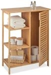 Relaxdays Badschrank Bambus, 3 offene Ablagen & Schrankfach, HBT: 87,5 x 67 x...