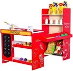 VEVOR Kinder-Lebensmittelladen-Spielset, Holz-Spielladen mit Einkaufstasche,Scanner,