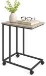 Relaxdays Beistelltisch mit Rollen, HBT: 68 x 50 x 35 cm, MDF, Metall, C-Form,