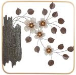 GILDE Wandrelief Kirschbl&uuml;te aus Metall - antikfinish - braun und creme -