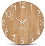FLEXISTYLE Wanduhr Natur Durchmesser holzoptik 100% Eiche, Holz modern, Wohnzimmer,