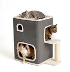 Relaxdays Katzenhaus 2-st&ouml;ckig, Katzenh&ouml;hle mit Ball & Kratzbaum, grau |...