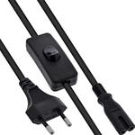 Inline Euro Netzkabel mit Schalter, CEE 7/16 zu IEC-C7, 0,5m | 2-polig, F&uuml;r