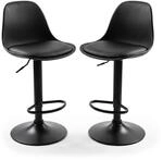 Relaxdays Barhocker 2er Set, h&ouml;henverstellbar, schwarz | drehbar, Lehne &
