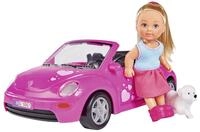 Simba 105731539 - Evi Love Evi's Beetle, Evi mit Auto, Auto: 22cm, mit Hund,