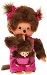 Sekiguchi 236200 - Original Monchhichi Mutter mit Baby, Pl&uuml;schfigur mit pinkem...