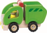 goki 55964 M&uuml;llwagen, Klassisches Holzspielzeug mit Gummibereifung, Robustes