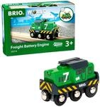 BRIO World 33214 Batterie-Frachtlok - Gr&uuml;ne Batterie-Lok mit Frontscheinwerfern -