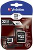 Verbatim Premium Micro SDHC Speicherkarte mit Adapter, 32 GB, Datenspeicher für