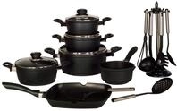 Kr&uuml;ger Aluguss Topfset Schwarz 17-teilig | T&ouml;pfe, Grillpfanne & Zubeh&ouml;r 