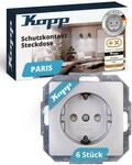 Kopp PARIS Schutzkontaktsteckdosen in Silber - 6 St&uuml;ck - 1-fach Einbausteckdose mit