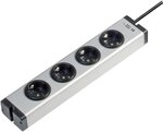 EHMANN 0600x00042031 Universal Aluminium Steckdosenleiste 4-Fach, 1,5 m Zuleitung