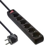 InLine 16463T Steckdosenleiste, 6-fach Schutzkontakt, mit Schalter, 3m, schwarz