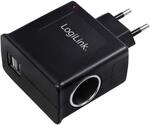 LogiLink Steckdosenadapter, 2x USB-Port 1A max. (5W) + 1x Zigarettenanz&uuml;nder...