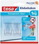 tesa Klebehaken f&uuml;r transparente Oberfl&auml;chen und Glas (1 kg) - Durchsichtige,