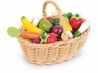 Janod - 24-teiliges Obst- und Gemüse Sortiment im Korb - Einkaufskorb für...