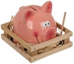 Keramik Spardose im Schweinchen Design ca. 13 cm Sparschwein mit Hammer & Stall