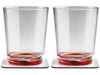 Silwy Magnetglas 250 ml mit Untersetzer 2er-Set rot