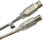 USB 2.0 Kabel A/Stecker - B/Stecker, 5 m, doppelt geschirmt, Silber/transparent