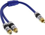 InLine Cinch Kabel Y Premium 1xStecker zu 2xBuchse verg. Kontakte blau 25cm