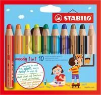 STABILO - Buntstift, Wasserfarbe & Wachsmalkreide - woody 3 in 1 | 10er Pack