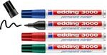 edding 3000 Permanentmarker - schwarz, rot, blau, gr&uuml;n - 4 Stifte - Rund-Spitze