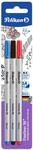 Pelikan 940627 Fineliner 96, 3 St&uuml;ck in Blisterverpackung, rot/blau/schwarz,