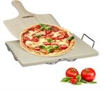 Relaxdays Pizzastein Set 1,5 cm St&auml;rke mit Metallhalter und Pizzaschieber aus...